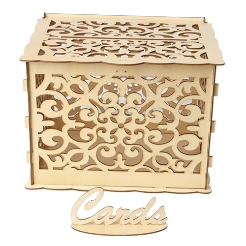 GXMDSGZ Hochzeit Kartenbox DIY Hochzeitskartenbox aus Holz for Paare, Spardosen mit Schloss, hohles Blumenmuster, Hochzeitsdekor, Umschlag, Geburtstagszubehör(Color3) von GXMDSGZ
