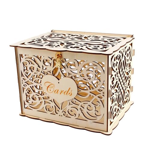 GXMDSGZ Hochzeit Kartenbox DIY Hochzeitskartenbox aus Holz for Paare, Spardosen mit Schloss, hohles Blumenmuster, Hochzeitsdekor, Umschlag, Geburtstagszubehör(Color4) von GXMDSGZ