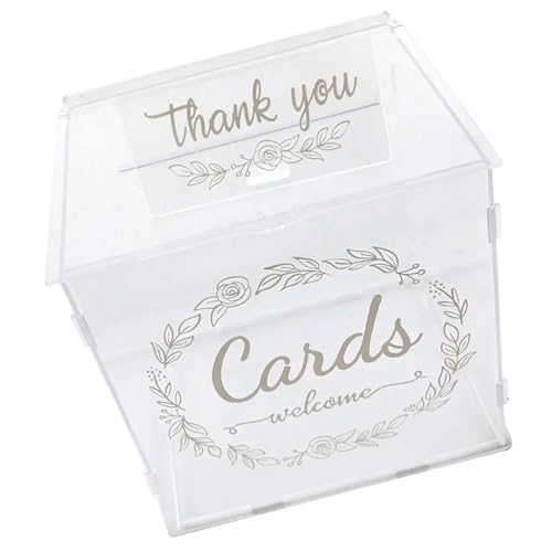 GXMDSGZ Hochzeit Kartenbox Hochzeitskartenbox, große Kapazität, transparente Andenkenbox for Fotos und Umschläge, Elegantes DIY-Muster in Weiß von GXMDSGZ