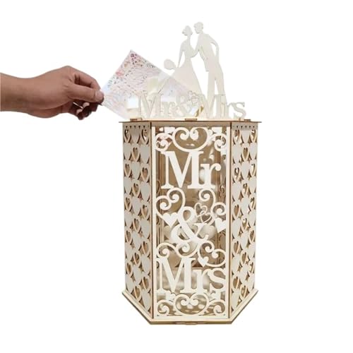 GXMDSGZ Hochzeit Kartenbox Hochzeitskartenbox „Herr und Frau“ Hochzeitsbedarf DIY Paar Mesh Visitenkarte Holzbox Geburtstagsdekoration Hochzeitsdeko(Color1) von GXMDSGZ