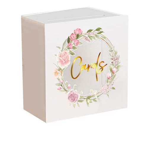 GXMDSGZ Hochzeit Kartenbox Hochzeitskartenbox mit Schlitz, Umschlag, Kartenhalter, Blumendruck, vielseitige Accessoire-Box for Geburtstage(White 3) von GXMDSGZ