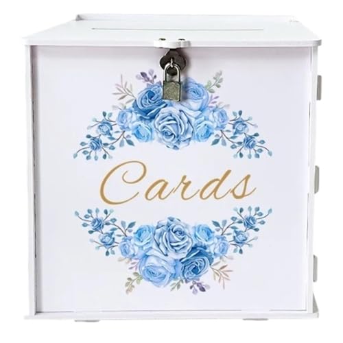GXMDSGZ Hochzeit Kartenbox Weiß Blau Doppel Blume Cluster Hochzeit Karte Box Mit Schloss, PVC Karte Box for Hochzeit Empfang, Graduierung GXMDSGZ Hochzeit Kartenbox Weiß Blau Doppel Blume Cluster Hochzeit Karte Box Mit Schloss, PVC Karte Box for Hochzeit Empfang, Graduierung von GXMDSGZ