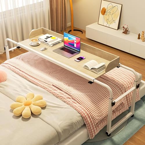Bett Tisch für Laptop, Krankenhausbetttisch Mobiler Computertisch Großer Beweglicher Zeichentisch Betttisch Höhenverstellbar 65-95 cm für Das Heimbüro(Color:Holz) von GXQFC