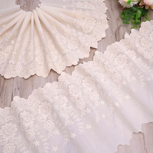 Beige Baumwoll-Spitzenborte mit Blumenmuster, 21,8 cm breit, Stoff-Spitzenborte zum Nähen von Kleidern, Babykleidung, Heimdekoration Beige Baumwoll-Spitzenborte mit Blumenmuster, 21,8 cm breit, Stoff-Spitzenborte zum Nähen von Kleidern, Babykleidung, Heimdekoration von GXTIZAS