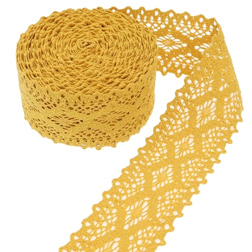 GXTIZAS Spitzenborte aus Baumwolle, Spitzenbordüre, Ösen, Spitzenband, Häkeln, Nähen, Spitze für Junk-Tagebuch, Zubehör, Bastelbedarf (gelb) von GXTIZAS
