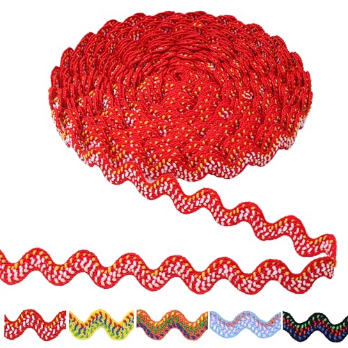 Rote Rick-Rack, gewellt, gebogen, Fransenborte aus Polyester, 9,1 m, zum Nähen, Basteln, Kissen, Kostüme Rote Rick-Rack, gewellt, gebogen, Fransenborte aus Polyester, 9,1 m, zum Nähen, Basteln, Kissen, Kostüme von GXTIZAS