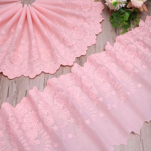 Spitzenborte aus Baumwolle, Blumenmuster, gewellt, 21,8 cm breit, zum Nähen von Kleidern, Babykleidung, Heimdekoration, Rosa Spitzenborte aus Baumwolle, Blumenmuster, gewellt, 21,8 cm breit, zum Nähen von Kleidern, Babykleidung, Heimdekoration, Rosa von GXTIZAS