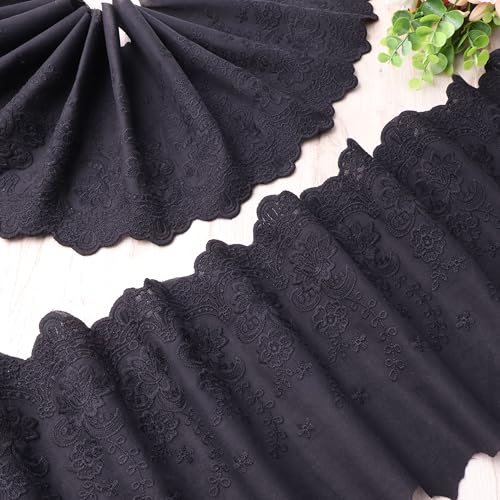 Spitzenborte aus Baumwolle, Blumenmuster, gewellt, 21,8 cm breit, zum Nähen von Kleidern, Babykleidung, Heimdekoration, Schwarz Spitzenborte aus Baumwolle, Blumenmuster, gewellt, 21,8 cm breit, zum Nähen von Kleidern, Babykleidung, Heimdekoration, Schwarz von GXTIZAS