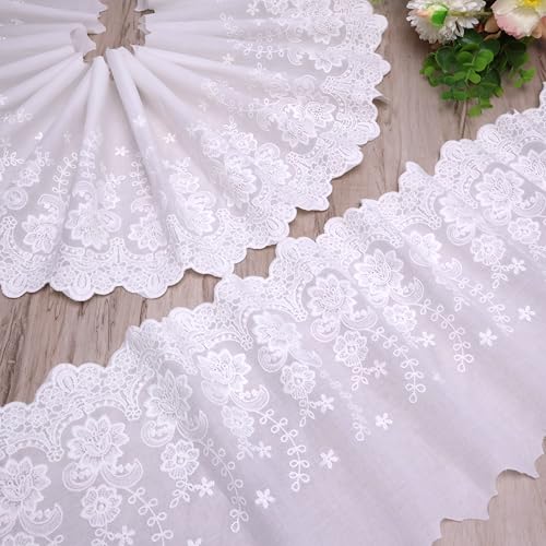 Spitzenborte aus Baumwolle, Blumenmuster, gewellt, 21,8 cm breit, zum Nähen von Kleidern, Babykleidung, Heimdekoration, Weiß Spitzenborte aus Baumwolle, Blumenmuster, gewellt, 21,8 cm breit, zum Nähen von Kleidern, Babykleidung, Heimdekoration, Weiß von GXTIZAS