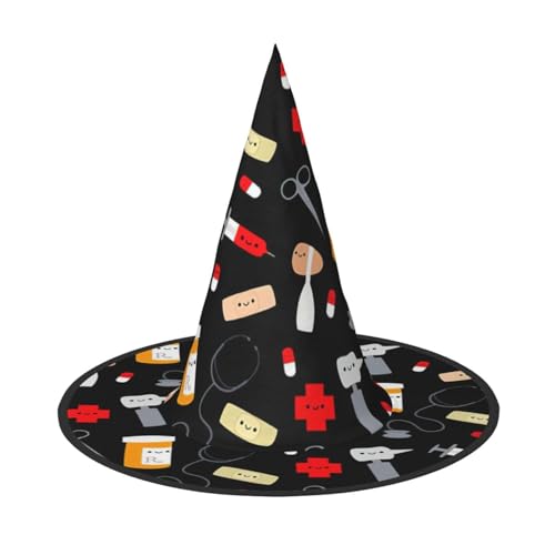 GXUNGT Cartoon-Medizin-Muster, Halloween-Hexenhut, Zaubererhut, geeignet für Karneval, Weihnachten, Maskerade, Cosplay-Party GXUNGT Cartoon-Medizin-Muster, Halloween-Hexenhut, Zaubererhut, geeignet für Karneval, Weihnachten, Maskerade, Cosplay-Party von GXUNGT