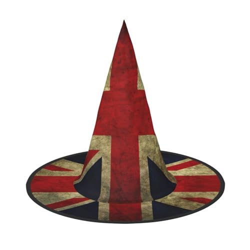 GXUNGT Halloween-Hexenhut mit britischer Flagge, Zaubererhut, geeignet für Karneval, Weihnachten, Maskerade, Cosplay-Party von GXUNGT