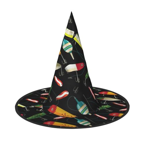 GXUNGT Hexenhut mit Fischköderdruck, Halloween-Hexenhut, Zaubererhut, geeignet für Karneval, Weihnachten, Maskerade, Cosplay-Party GXUNGT Hexenhut mit Fischköderdruck, Halloween-Hexenhut, Zaubererhut, geeignet für Karneval, Weihnachten, Maskerade, Cosplay-Party von GXUNGT