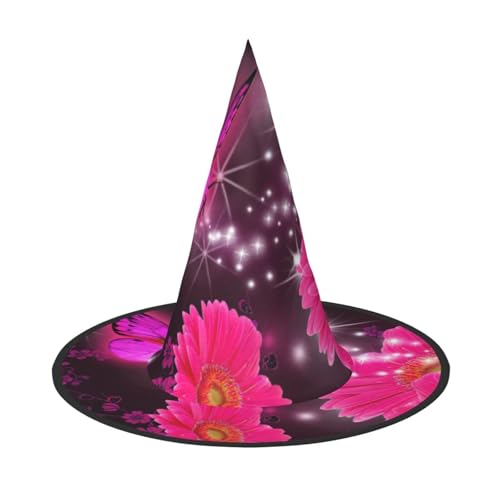 GXUNGT Hexenhut mit rosa Blume, violetter Schmetterlings-Druck, Halloween-Hexenhut, Zaubererhut, geeignet für Karneval, Weihnachten, Maskerade, Cosplay-Party GXUNGT Hexenhut mit rosa Blume, violetter Schmetterlings-Druck, Halloween-Hexenhut, Zaubererhut, geeignet für Karneval, Weihnachten, Maskerade, Cosplay-Party von GXUNGT