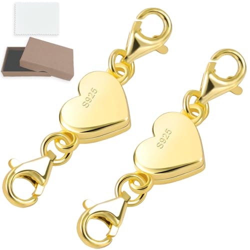 GYHWOFUL 2 Stück Liebe Magnetverschluss Kette, Kettenverlängerung Sterling Silber 925, Magnet Kettenverschluss Silber für Armbänder, DIY Jewellery Making Accessories, Verlängerungskette (Gold) von GYHWOFUL