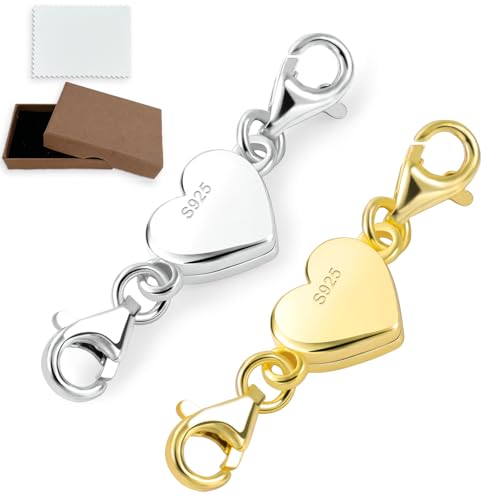GYHWOFUL 2 Stück Silber Gold Liebe Magnetverschluss Kette, Kettenverlängerung Sterling Silber 925, Magnet Kettenverschluss Silber für Armbänder, DIY Jewellery Making Accessories, Verlängerungskette von GYHWOFUL