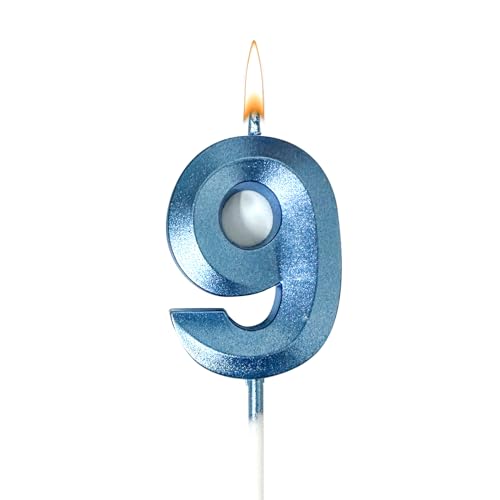 GYHWOFUL Geburtstagskerzen Zahlen 9, 3D Blau Zahlen Buchstaben Kerze, happy birthday Kuchendeko, kerze für Geburtstag, Party, Hochzeit, Jubiläum, Junge, Mädchen von GYHWOFUL
