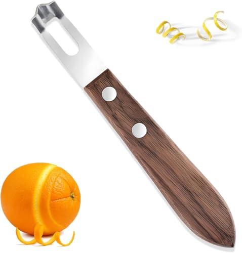 GYJZZW Kanalmesser zum Zesten, Edelstahl-Barwerkzeug mit Holzgriff, gebogene Klinge für Zitronen-/Orangen-Twists, Cocktail-Garnierwerkzeug für Barkeeper und Heimmixologen (2 Stück) von GYJZZW