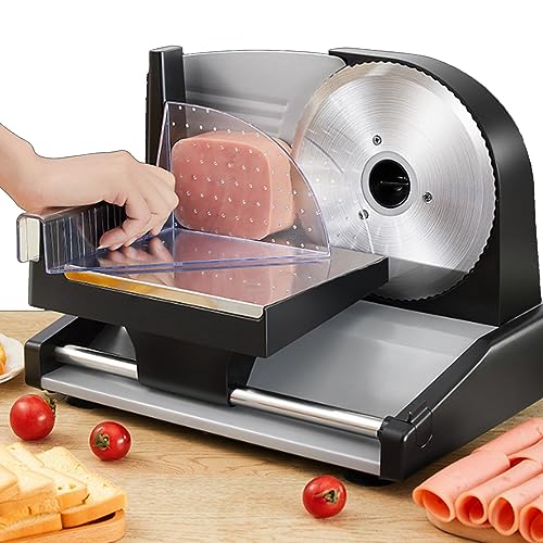 GYKOZY Elektrischer Feinkostschneider, 200 W mit abnehmbaren 19-mm-Klingen für den Heimgebrauch, einstellbare Dicke von 1-15 mm für Fleisch, Käse und Brot von GYKOZY