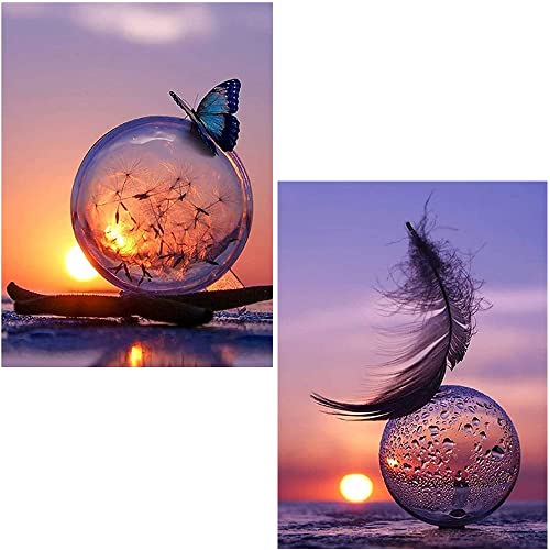 GYSRXS 2 Stück 5D Diamond Painting DIY Diamant Malerei Personalisiert Full Drill Diamond Painting for Home Wall Décor mit Zubehör,30×40cm(Sonnenuntergang) von GYSRXS