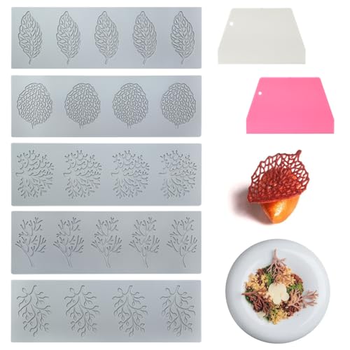 GYSRXS 5 Stück Blätter Siliconform 3D Blättrige Zweige Kuchendekoration mit 2 Abstreifern Tulle Molds Silikonformen für Desserts Zuckerhandwerk Obst Kuchendekoration von GYSRXS