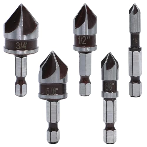 GYSRXS 5 Stück Senker Bohrer Set für Metall 82° 5-Schneidiges Senker Bit Kegelsenker mit 1/4 Zoll Sechskantschaft Verwendet für Metalle Mittlerer Härte, Holz, PVC GYSRXS 5 Stück Senker Bohrer Set für Metall 82° 5-Schneidiges Senker Bit Kegelsenker mit 1/4 Zoll Sechskantschaft Verwendet für Metalle Mittlerer Härte, Holz, PVC von GYSRXS