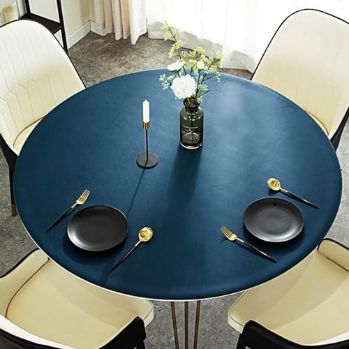 GYYFQH Tischdecke Kunstleder Rund，nordische Runde Ledertischdecke，tischmatte PVC-Lederoptik，rundes PVC-Leder-tischset，abwischbar Tischdecke，rund Esstischauflag,Blau-Durchmesser80cm von GYYFQH