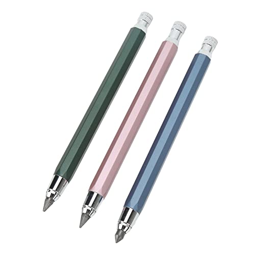 GYZOUKA 3PCS Mechanical Carpenter Bleistift 5.6mm Scribing Tool Marker Set Kit mit Integriertem Spitzer für Woodworking School Office Home (Blaurosa Grün) von GYZOUKA