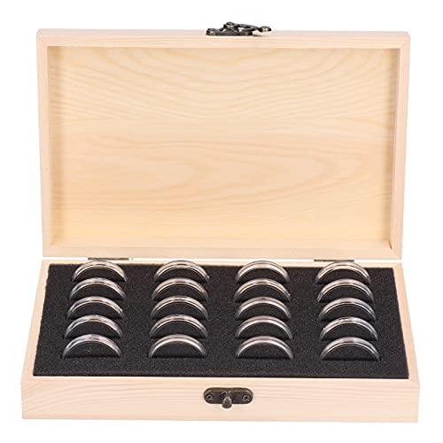 GYZOUKA Münzsammelbox mit 20 Fächern, Aufbewahrungsbox für die Sammlung, aus Holz, Graviertes Retro-Design mit Filzmatte Zum Schutz von Gedenkmünzen von GYZOUKA
