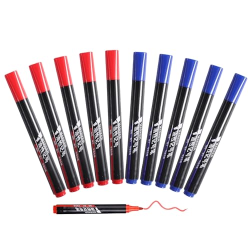 GZBABY Permanentmarker, wasserfester Marker für Kunststoff, Holz, Stein, Metall, Glasoberfläche, 10 Stück (Blaurot) von GZBABY