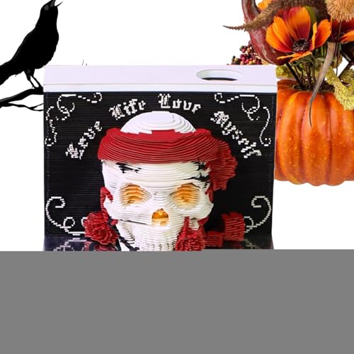 3D-Schreibtischkalender, Halloween-Totenkopf-Notizblock, Kalender, Planungsbedarf, Schreibtisch-Dekoration für Schlafsaal, Tischregal, Schlafzimmer, Wohnung von GZBMEZS