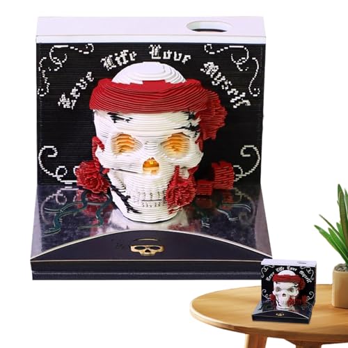Time Piece Kalender 2026 | 3D Papier Schnitzkunst Notizblock Abreißbar Halloween Totenkopf Kalender | Halloween Tischdekoration für Markierte Feiertage Erinnerungen Termine von GZBMEZS