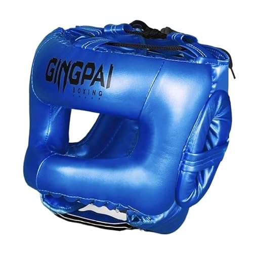 Vollgesichts-Boxkopfschutz – Boxhelm – Trainingsausrüstung for Wangen-, Stirn- und Ohrenschutz, Muay-Thai-Kopfschutz, Kickboxen, Sparring, Kampfsport, Karate, Taekwondo-Helm, MMA-Training(Blue,M) von GZE-KODJFKPO