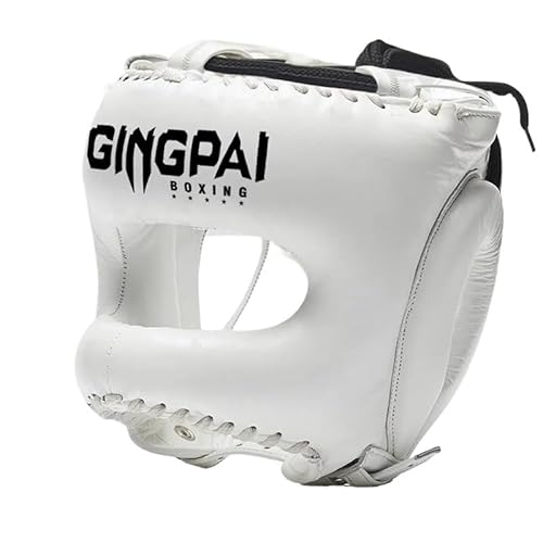 Vollgesichts-Boxkopfschutz – Boxhelm – Trainingsausrüstung for Wangen-, Stirn- und Ohrenschutz, Muay-Thai-Kopfschutz, Kickboxen, Sparring, Kampfsport, Karate, Taekwondo-Helm, MMA-Training(White,M) von GZE-KODJFKPO