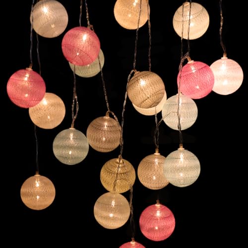 GZGXKJ 3m Lichterkette Kugeln mit 20 LED 5,8cm Cotton Ball Lichterkette Lampions Batteriebetrieben Fairy lights für Zimmer Balkon Party und Hochzeitsdekoration (Bunt) von GZGXKJ