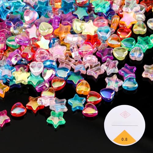 GZGXKJ 700 Stück Perlen Sterne Liebesherzform Bunte Perlen für Armbänder mit 1 Rolle 6m Elastische Linie - Bügelperlen Glitzer Niedlich Beads für DIY Kunsthandwerk von GZGXKJ