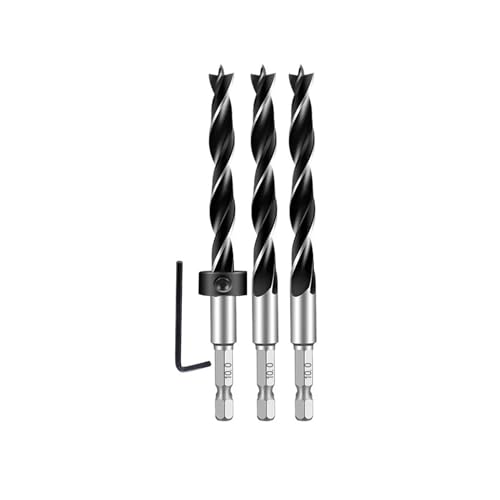 GZHXF 1/4 Sechskantgriff, dreizackiger Holzbearbeitungsbohrer und Tiefenanschlag-Positionierungsring-Set, Holzbearbeitungsloch-Reibwerkzeug, 5/13-teilig GZHXF 1/4 Sechskantgriff, dreizackiger Holzbearbeitungsbohrer und Tiefenanschlag-Positionierungsring-Set, Holzbearbeitungsloch-Reibwerkzeug, 5/13-teilig von GZHXF