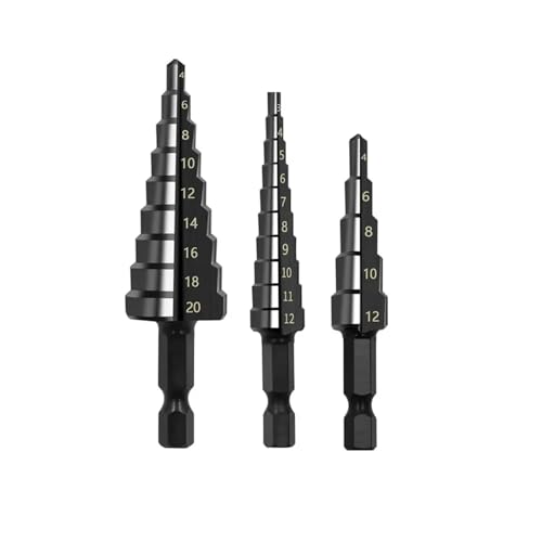 GZHXF 3-teiliger Stufenbohrer aus Schnellarbeitsstahl, Sechskantschaft, gerader Schlitz, vergrößert, 3/4-12/4-20 mm, Pagodenbohrer, Bohrkraftsatz for Stahl, Holz, Metall von GZHXF