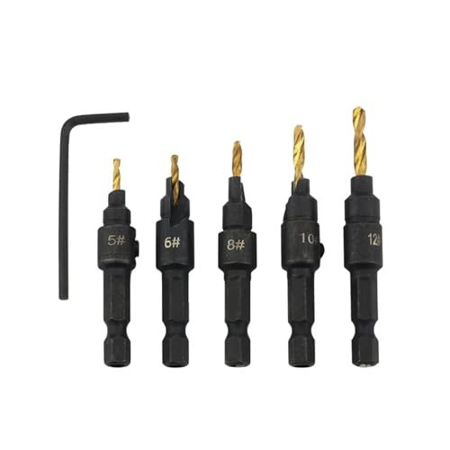 GZHXF 5-teiliges Hochgeschwindigkeitsstahl-Senkerbohrer-Set, Holzbearbeitungswerkzeuge, Anfaswerkzeug, Bohren von Pilotlöchern, Metall-Senkerschneider GZHXF 5-teiliges Hochgeschwindigkeitsstahl-Senkerbohrer-Set, Holzbearbeitungswerkzeuge, Anfaswerkzeug, Bohren von Pilotlöchern, Metall-Senkerschneider von GZHXF