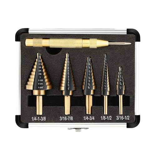 GZHXF Stufenbohrer-Set 5-teilig, beschichteter Schnellarbeitsstahl mit automatischem Körner for Bohren von Blechen, Stufenbohrer GZHXF Stufenbohrer-Set 5-teilig, beschichteter Schnellarbeitsstahl mit automatischem Körner for Bohren von Blechen, Stufenbohrer von GZHXF