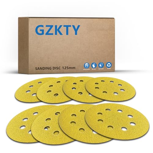 100Stk 125mm Klett Schleifpapier, Exzenter Schleifscheiben, 8-Loch Korn 100 Schleifpads, Schleifmittel Resistent gegen Zusetzen für Exzenterschleifer Schleifmaschine Poliermaschine von GZKTY