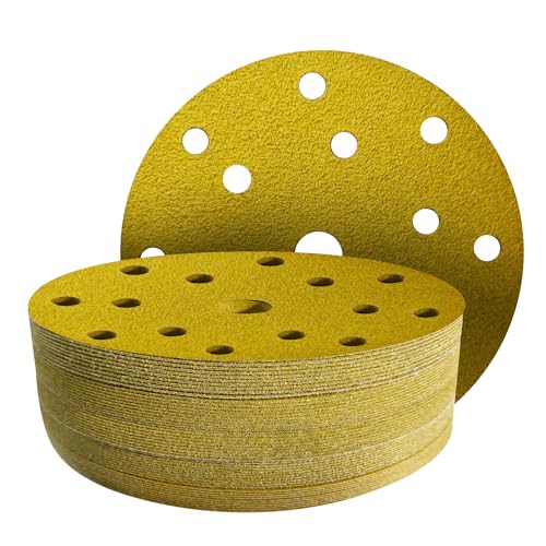 GZKTY Schleifpapier 150mm klett, Klett-Schleifscheiben, 50 Stück, 15 Loch, Körnung 100, für Exzenterschleifer von GZKTY