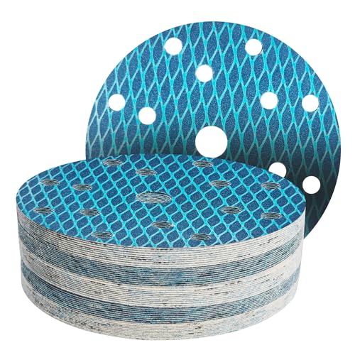 GZKTY 50Stk 150mm Klett Schleifpapier, Exzenter Schleifscheiben, 15-Loch Korn 120 Schleifpads, Schleifmittel Resistent gegen Zusetzen für Exzenterschleifer Schleifmaschine Poliermaschine von GZKTY