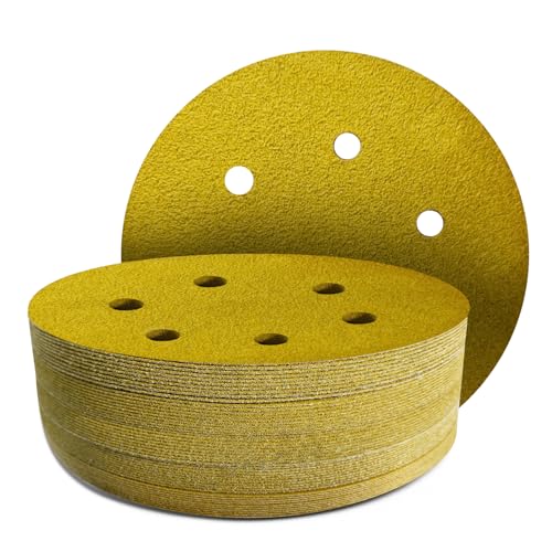 GZKTY 50Stk 150mm Klett Schleifpapier, Exzenter Schleifscheiben, 6-Loch körnung 220 Schleifpads, Schleifmittel Resistent gegen Zusetzen für Exzenterschleifer Schleifmaschine Poliermaschine von GZKTY