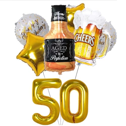 „GZLCWL“ 50. Geburtstag Dekorationen Golden, 40 Zoll Nummer 50 Folienballons, Champagnerbecher Folienballons, Happy Birthday Jubiläumsdekoration für Frauen Männer von GZLCWL