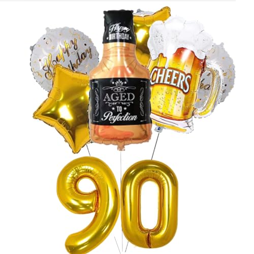 90 Geburtstag Dekorationen Golden, 40 Zoll Zahlenziffer 90 Heliumballons, Champagnerbecher Folienballons, Happy Birthday Jubiläum Dekor für Frauen Männer von GZLCWL