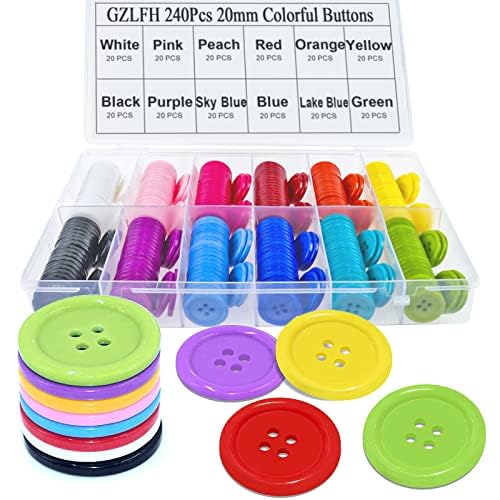 GZLFH® 240 Stk Plastikknöpfe, 20 mm Bunte Knöpfe 4 Loch Rund Harz Große Knöpfe mit Box für DIY Handgewebte Kinderkleidung Nähen Handwerk Dekoration von GZLFH