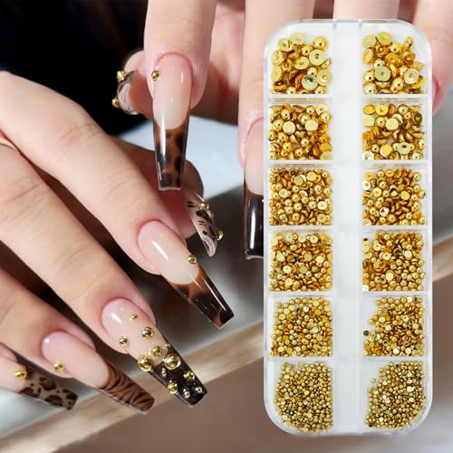 GZMAYUEN Goldene Halbperlen für Nägel, Gold Nagel Gems Steine, 3D Flatback Perlen Schmucksteine Goldperlen für Nageldesign von GZMAYUEN