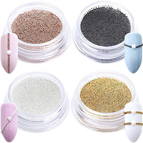 GZMAYUEN Kaviar Perlen Nägel 3D Mini Micro Nail Art Silber Gold Roségold Schwarz Perlen 4Pcs 0.4mm Nailart Strasssteine Nagelkaviar Nagel Art Dekor von GZMAYUEN