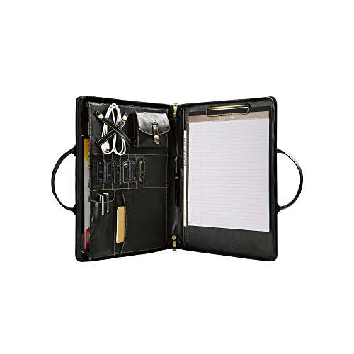 GZRHKJ Leder Schreibmappe, 8,5 x 14 Zoll Business Dokumentenmappe mit Griff, Personalisierte Konferenzmappe für 15 Zoll Laptop (Schwarz，Öl-Wachs-Leder, Standard) von GZRHKJ