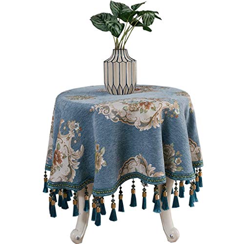 GZSLKSCD Europäische Tischdecke, runde Tischdecke, Couchtischdecke, große Tischdecke für Zuhause (blau, 280 cm Durchmesser) von GZSLKSCD